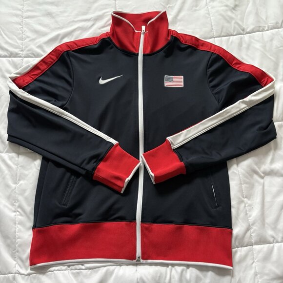 Nike Other - Nike Mens Size Medium Jacket Red Blue Full Zip Track USA Olympic Collared